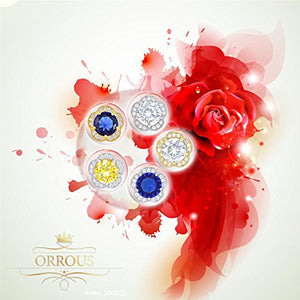 ORROUS & CO Women's 18K Yellow Gold Plated Cubic Zirconia Flower Halo Stud Earrings (2.30 carats) - Sapphire
