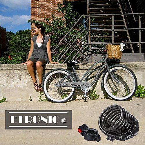 ETRONIC Security Bike Lock M6 Self Coiling Resettable Combination Lock Bike Cable Lock, 6-Feet x 3/8-Inch