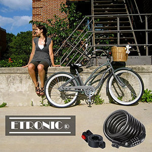 ETRONIC Security Bike Lock M6 Self Coiling Resettable Combination Lock Bike Cable Lock, 6-Feet x 3/8-Inch