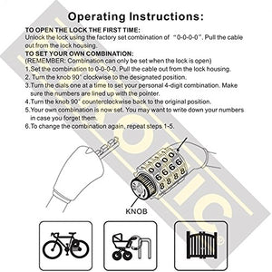 ETRONIC Security Bike Lock M6 Self Coiling Resettable Combination Lock Bike Cable Lock, 6-Feet x 3/8-Inch
