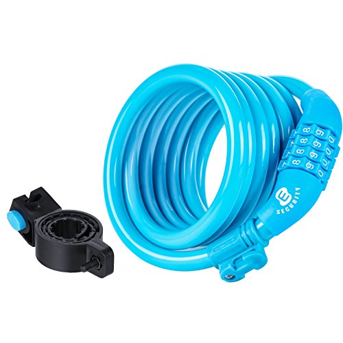 ETRONIC Security Bike Lock M6 Self Coiling Resettable Combination Lock Bike Cable Lock, 6-Feet x 3/8-Inch