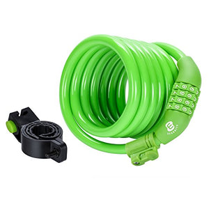ETRONIC Security Bike Lock M6 Self Coiling Resettable Combination Lock Bike Cable Lock, 6-Feet x 3/8-Inch