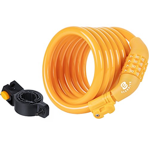 ETRONIC Security Bike Lock M6 Self Coiling Resettable Combination Lock Bike Cable Lock, 6-Feet x 3/8-Inch